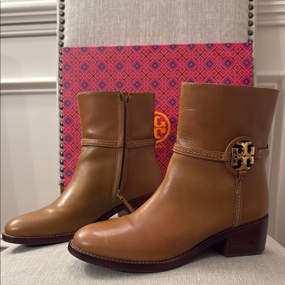 Tory Burch Tan Leather Ankle Miller Boots